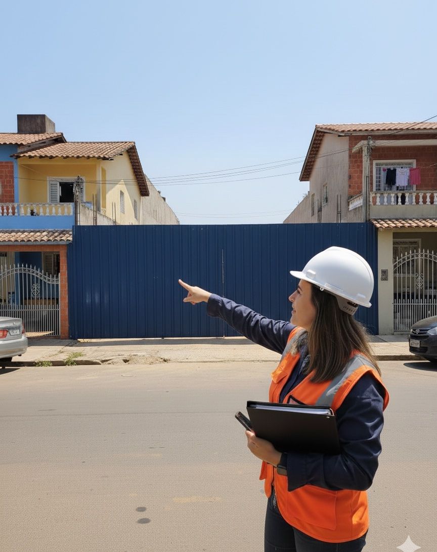 Elisângela Nunes de capacete e colete durante vistoria em obra
